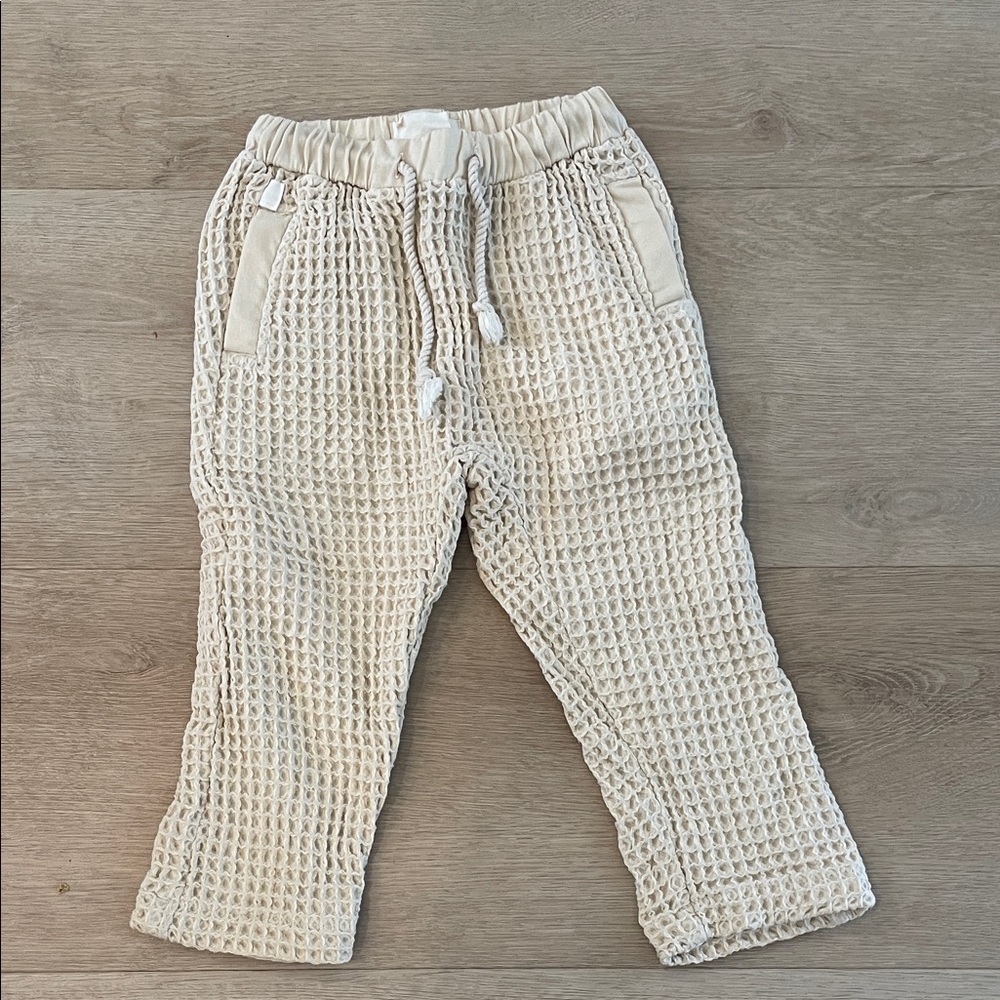 Kids Beige Waffle Knit Joggers